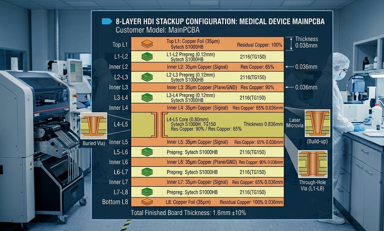 Professional 8-layer PCB stackup diagram for medical electronics