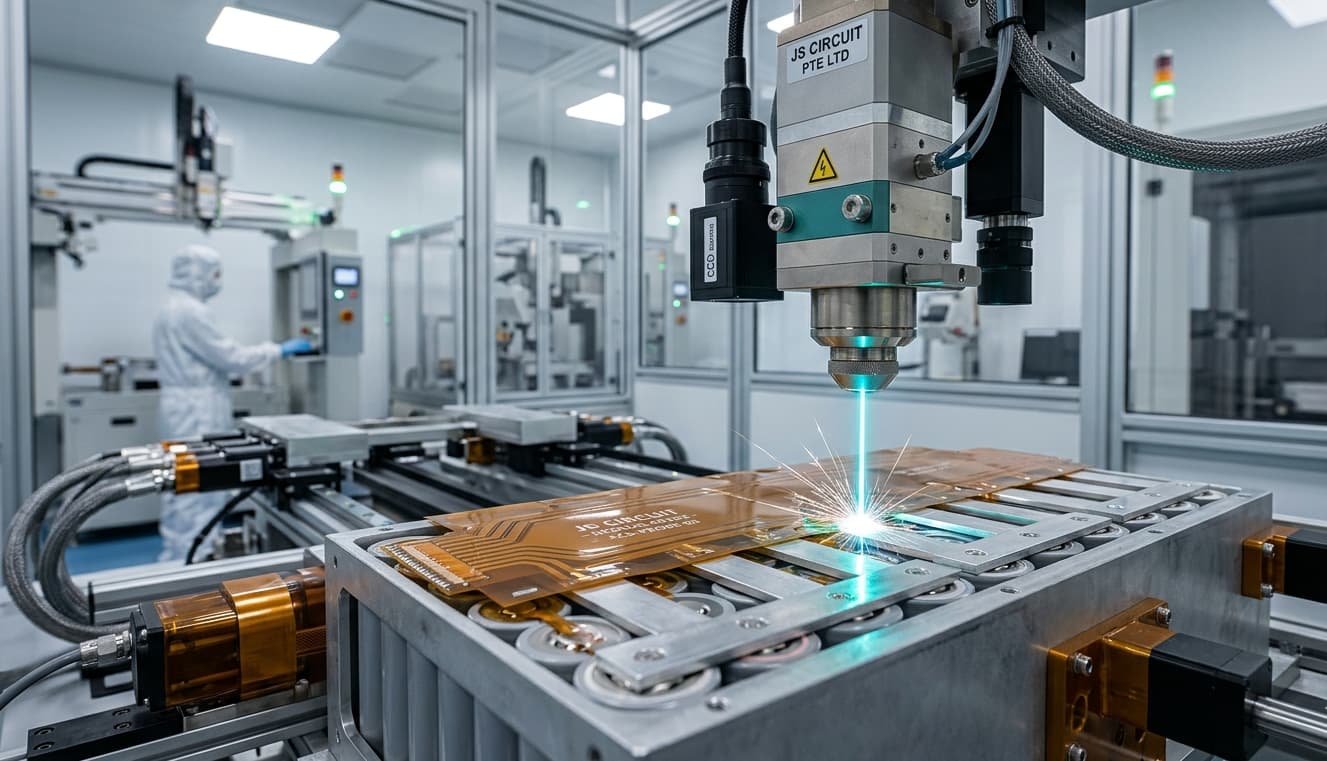 The Engineering Guide to Integrated FPC Cell Contact Systems (CCS) in Next-Gen Battery Packs | JS Circuit INC Automated Laser Welding Station at JS Circuit Factory