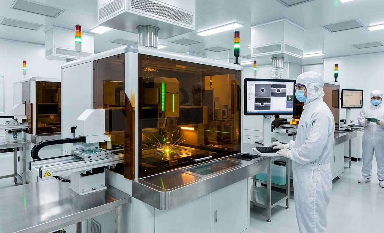 Advanced HDI PCB Stackup & Microvia Technology | JS Circuit INC High-precision UV Laser Drilling Machine in JS Circuit cleanroom