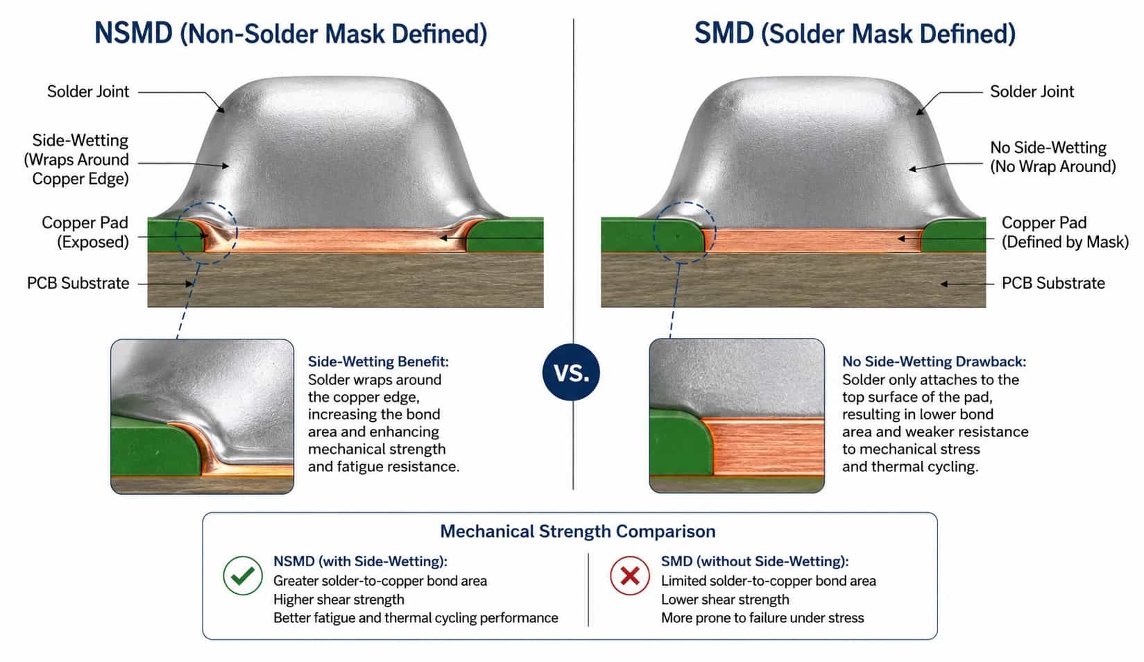 Mastering 0.3mm Fine-Pitch BGA Assembly: Precision Stencil & Voiding Control Strategies | JS Circuit INC NSMD vs SMD pad design comparison