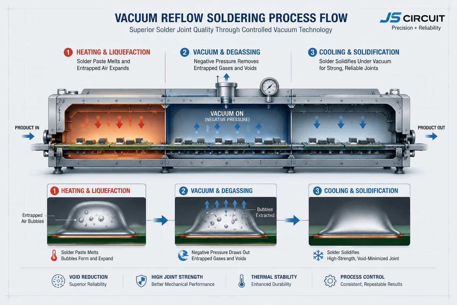 Mastering 0.3mm Fine-Pitch BGA Assembly: Precision Stencil & Voiding Control Strategies | JS Circuit INC Vacuum reflow process